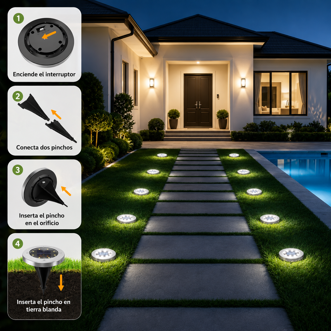 Lightsolar Zenith - Iluminación Solar para Jardín y Terraza Pack de 4 Estacas